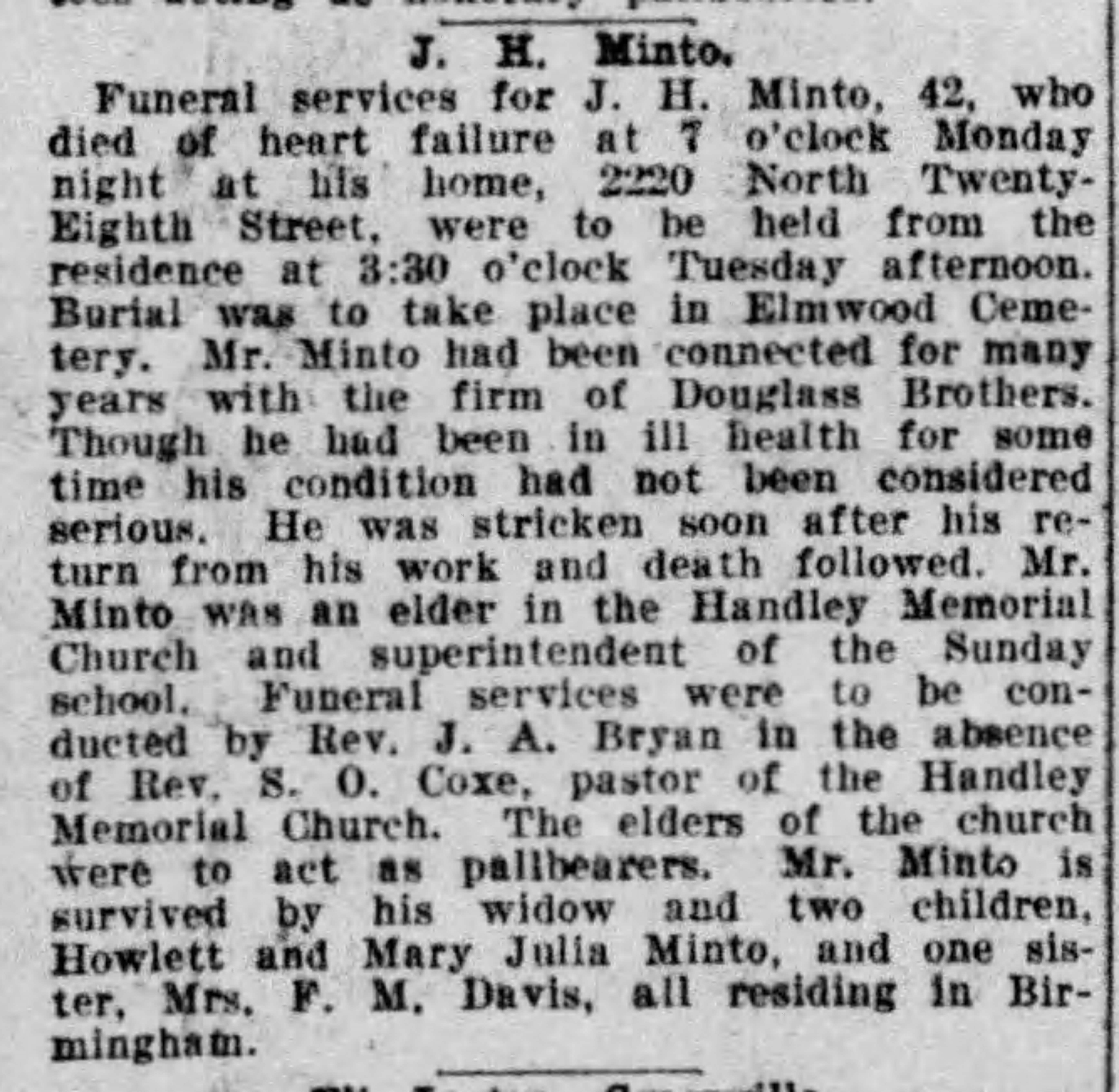 J.H. Minto obituary